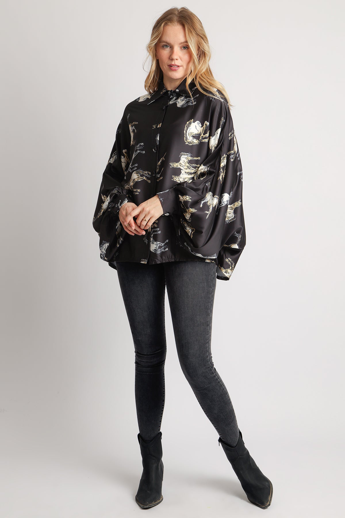 Angel Horse Printed Satin Blouse