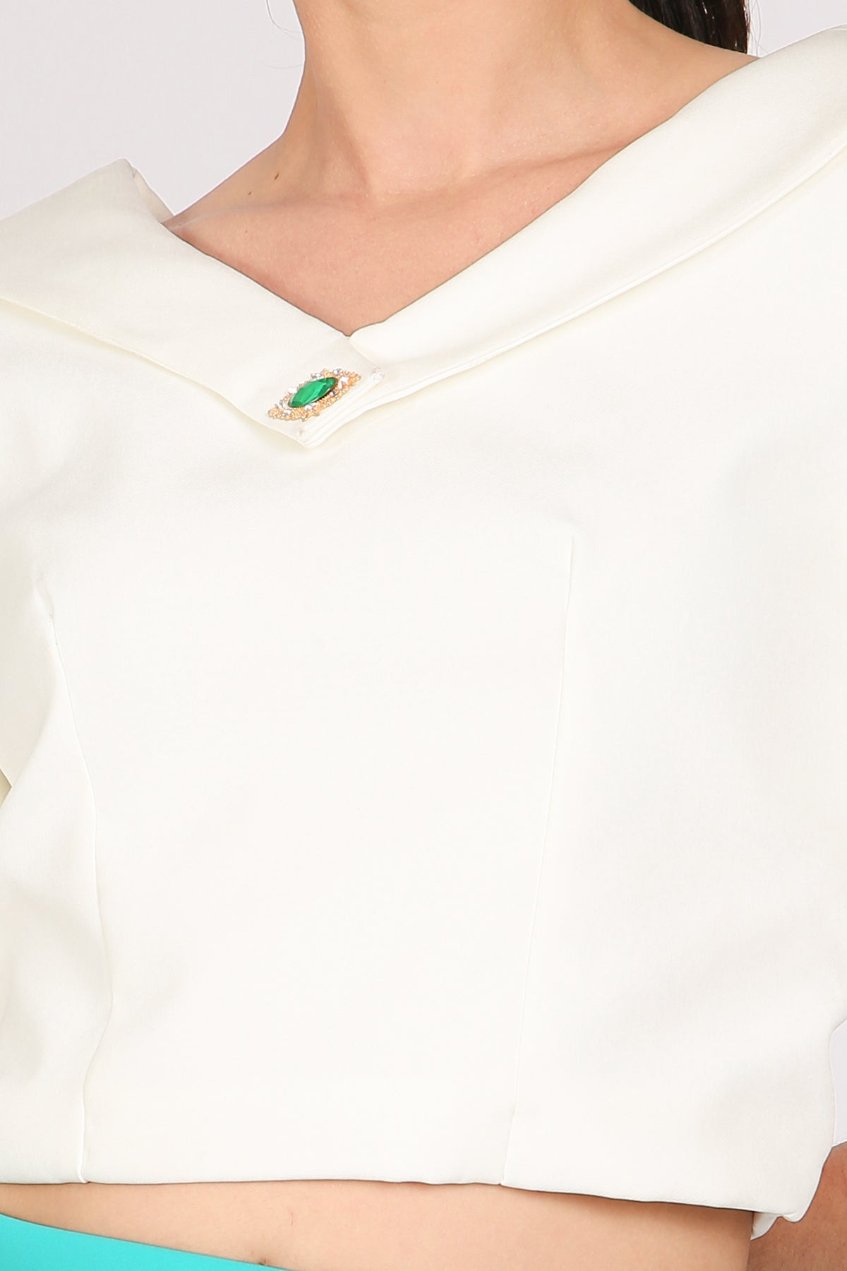 Liam Embellished Deep V-Neck Crop Top