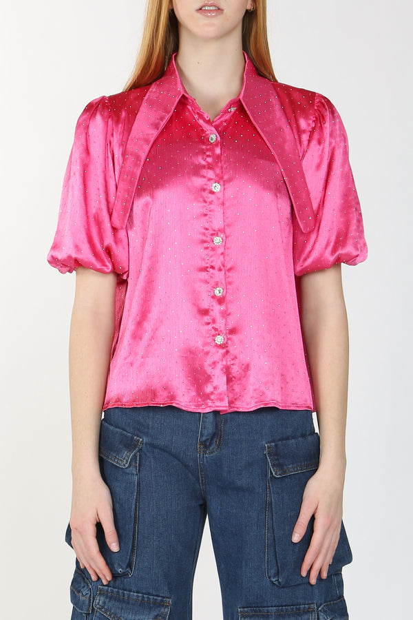 Mackenzie Diamante Bubble Sleeve Shirt Top - Shop Beulah Style
