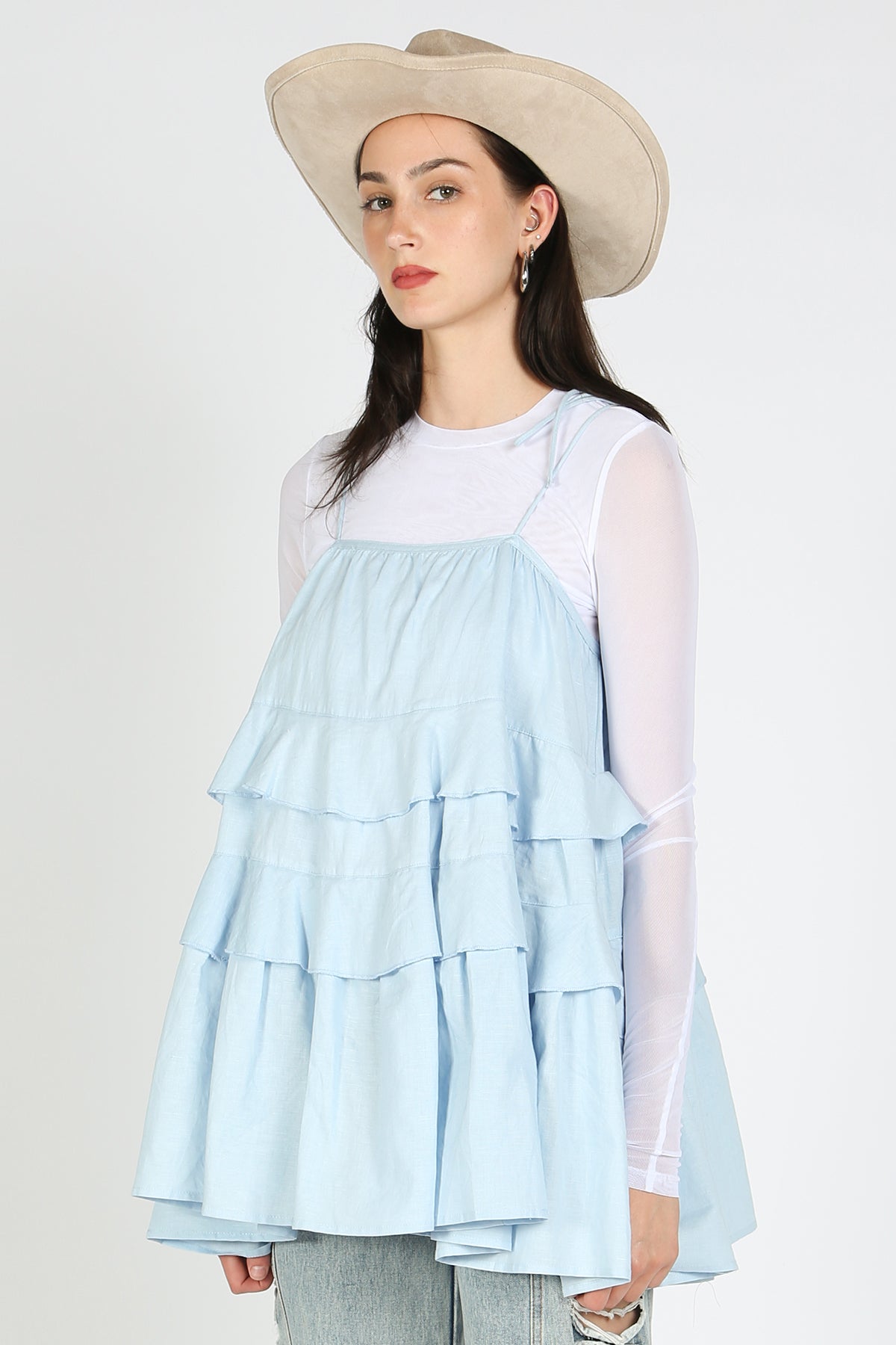 Jenny Ruffle Tiered Linen Slip Top - Shop Beulah Style