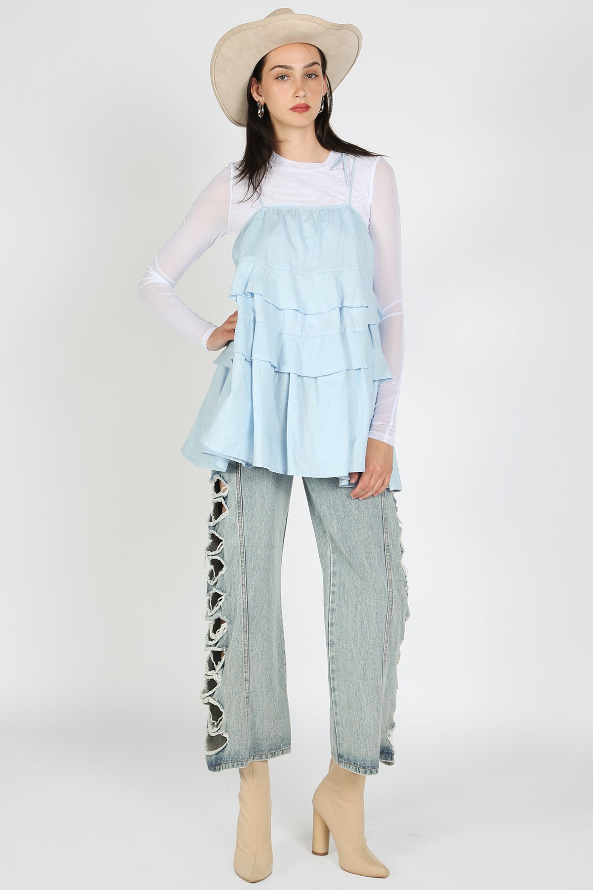 Jenny Ruffle Tiered Linen Slip Top - Shop Beulah Style