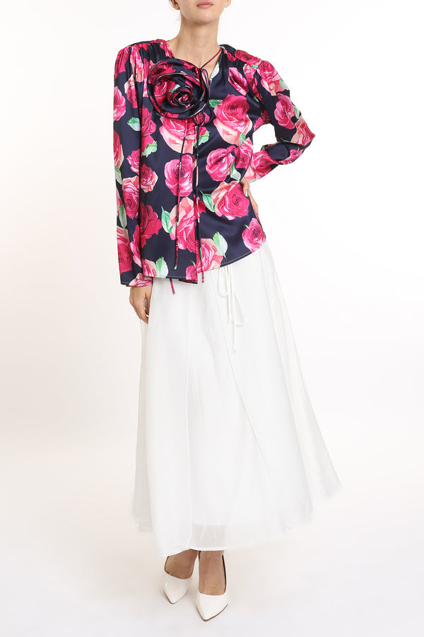 Harmony Floral Printed V-Neck Blouse & Applique - Shop Beulah Style