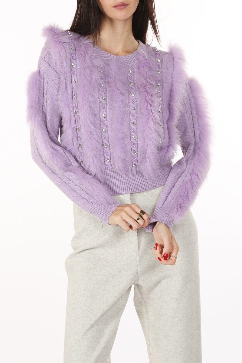 Gwen Front Embellished Fur Trim Knit Sweater - Shop Beulah Style