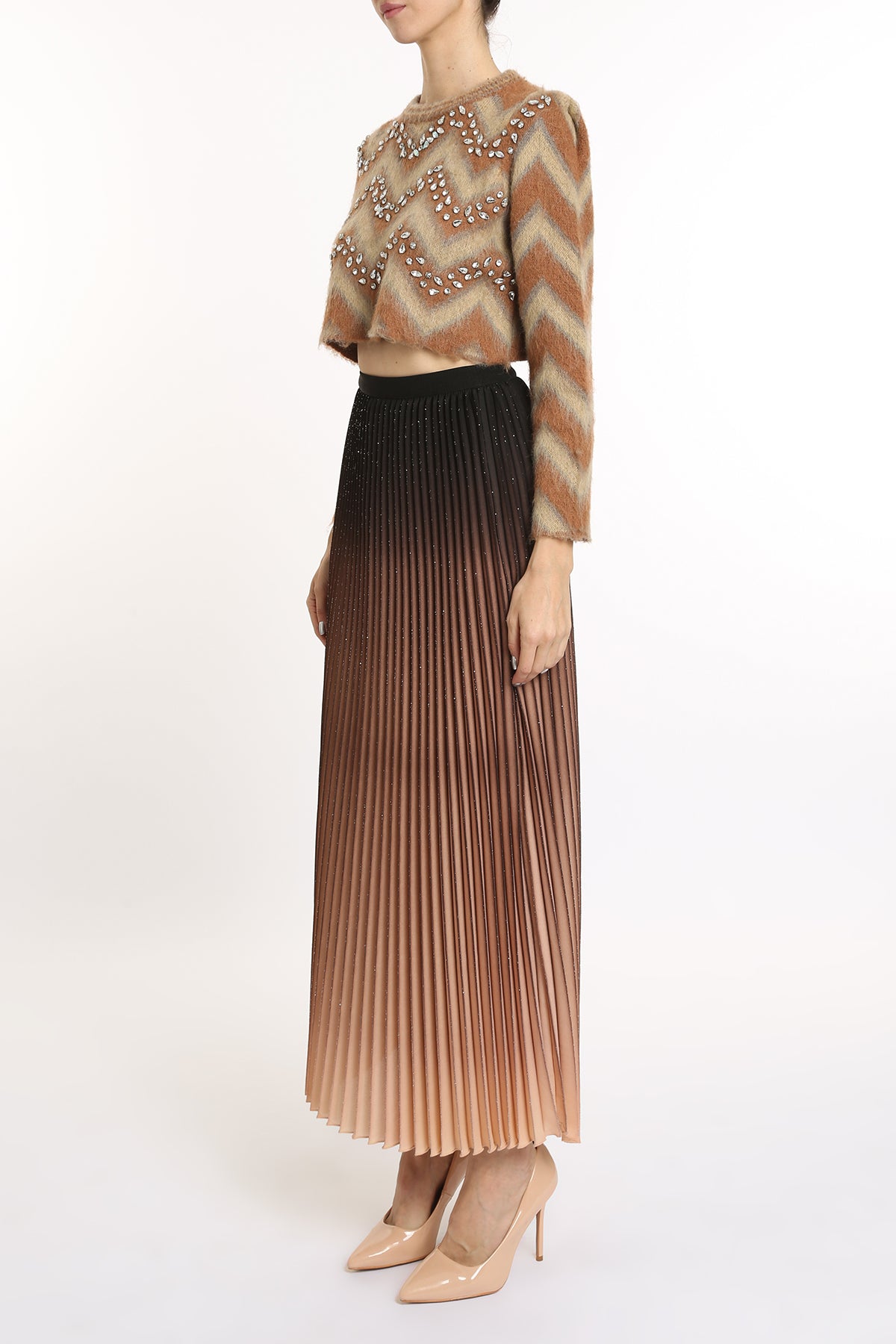 Alyx Zigzag Colorblock Embellished Knit Crop Sweater - Shop Beulah Style
