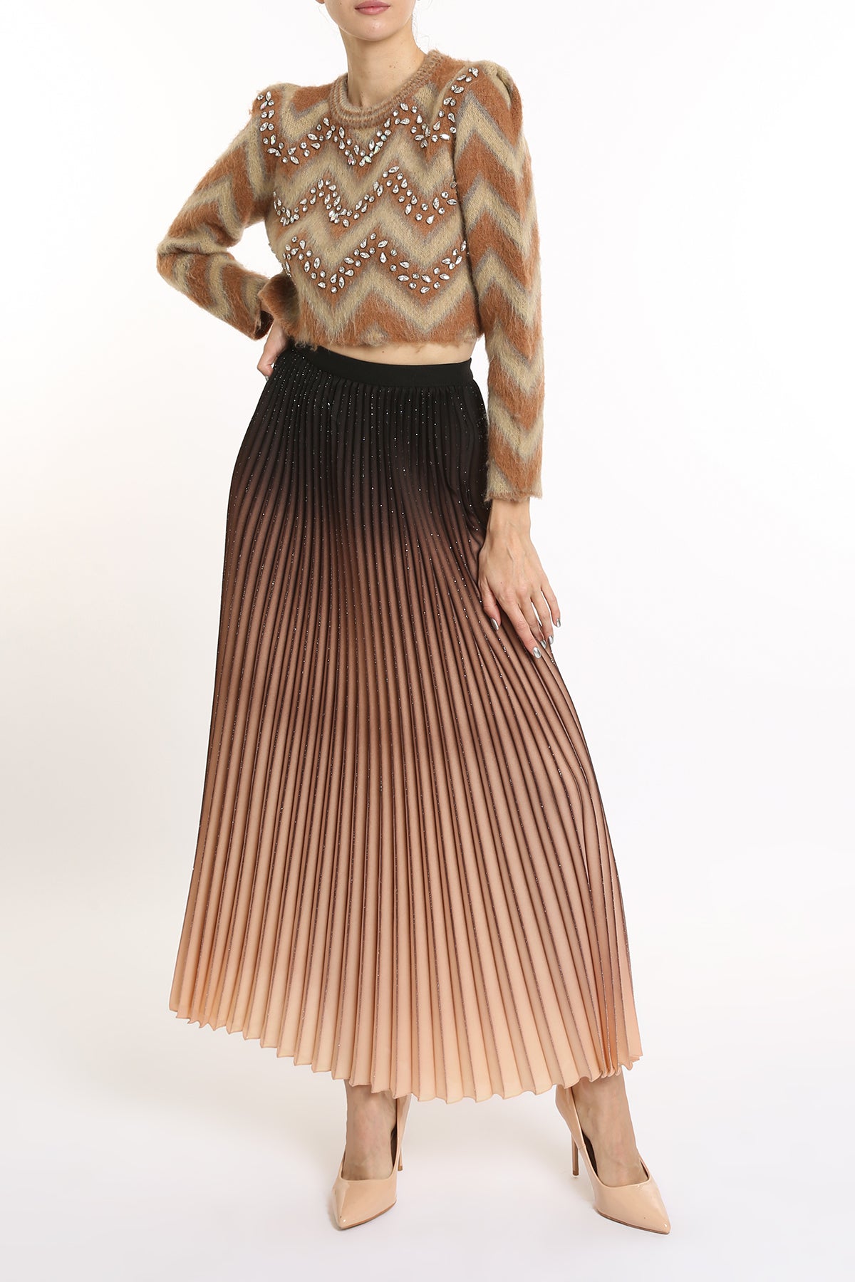 Alyx Zigzag Colorblock Embellished Knit Crop Sweater - Shop Beulah Style