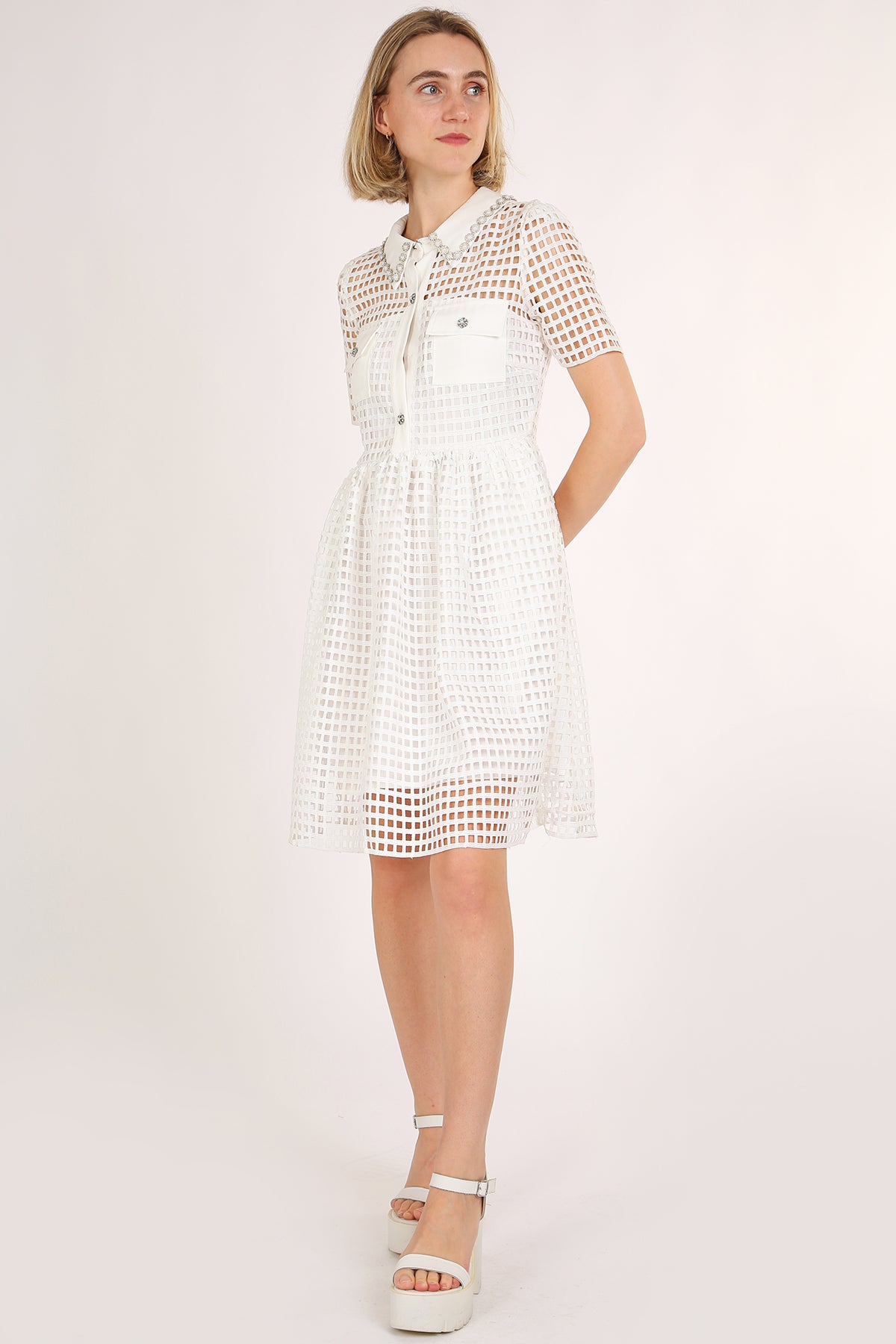 Maisie Lace Hollow Out Net Elegant Midi Dress - Shop Beulah Style