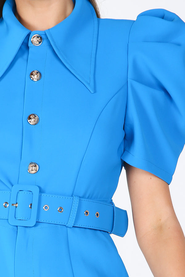 Puff Sleeve Collared Mini Dress - Shop Beulah Style
