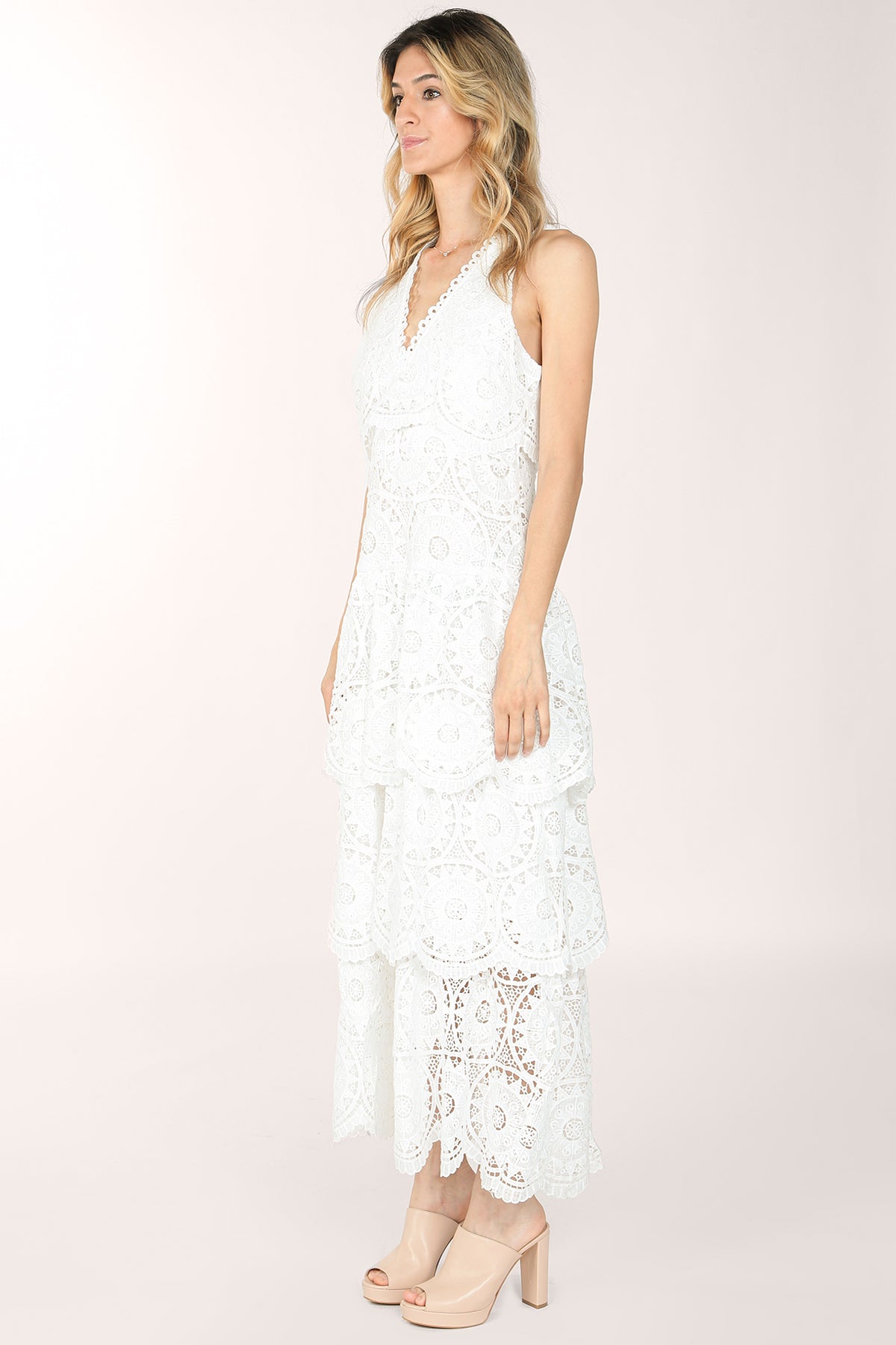 Penelope Sleeveless V-Neck Eyelet Lace Maxi Dress - Shop Beulah Style