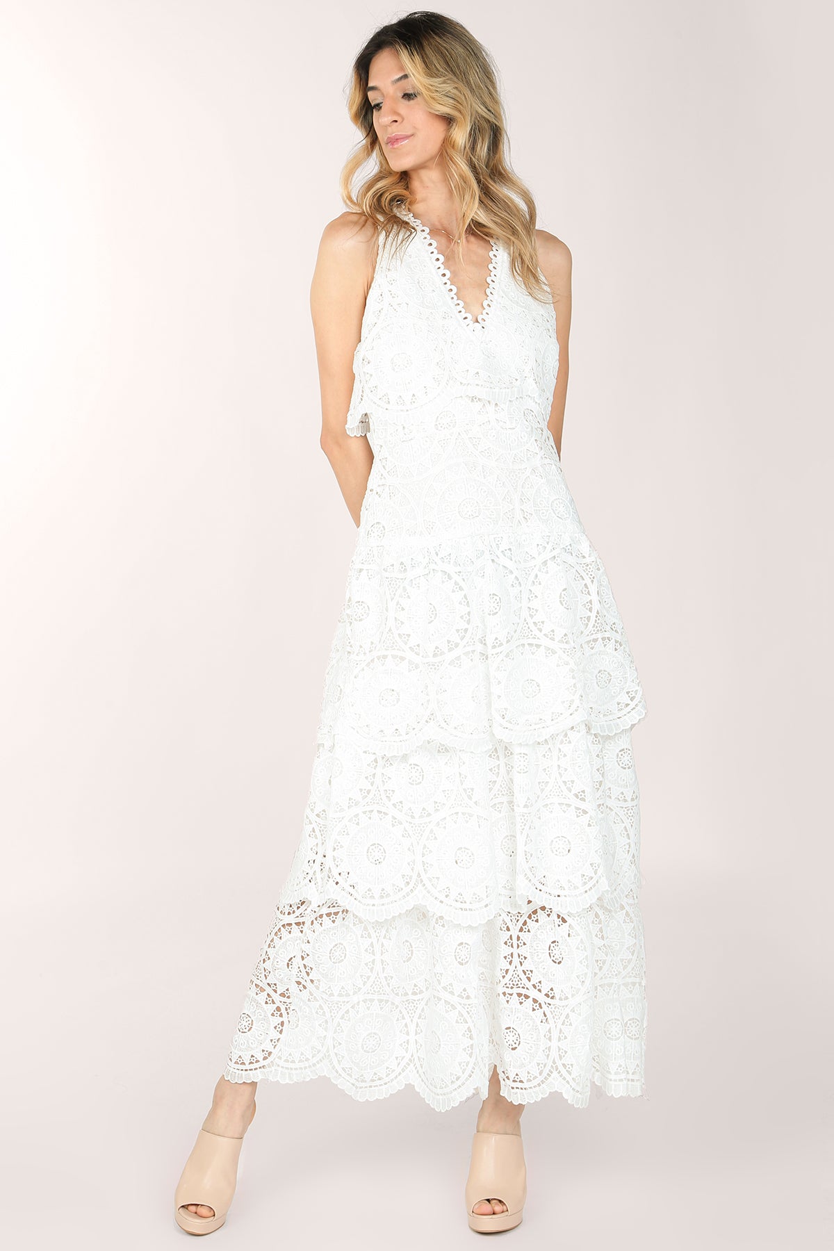 Penelope Sleeveless V-Neck Eyelet Lace Maxi Dress - Shop Beulah Style