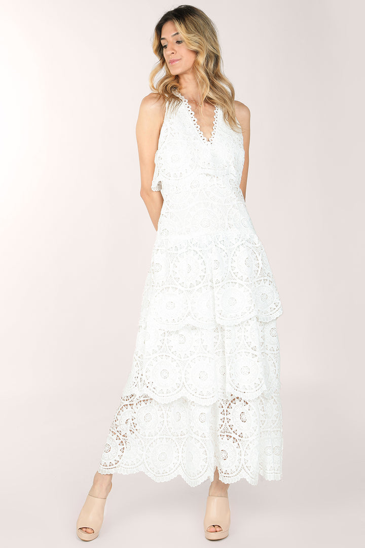 Penelope Sleeveless V-Neck Eyelet Lace Maxi Dress
