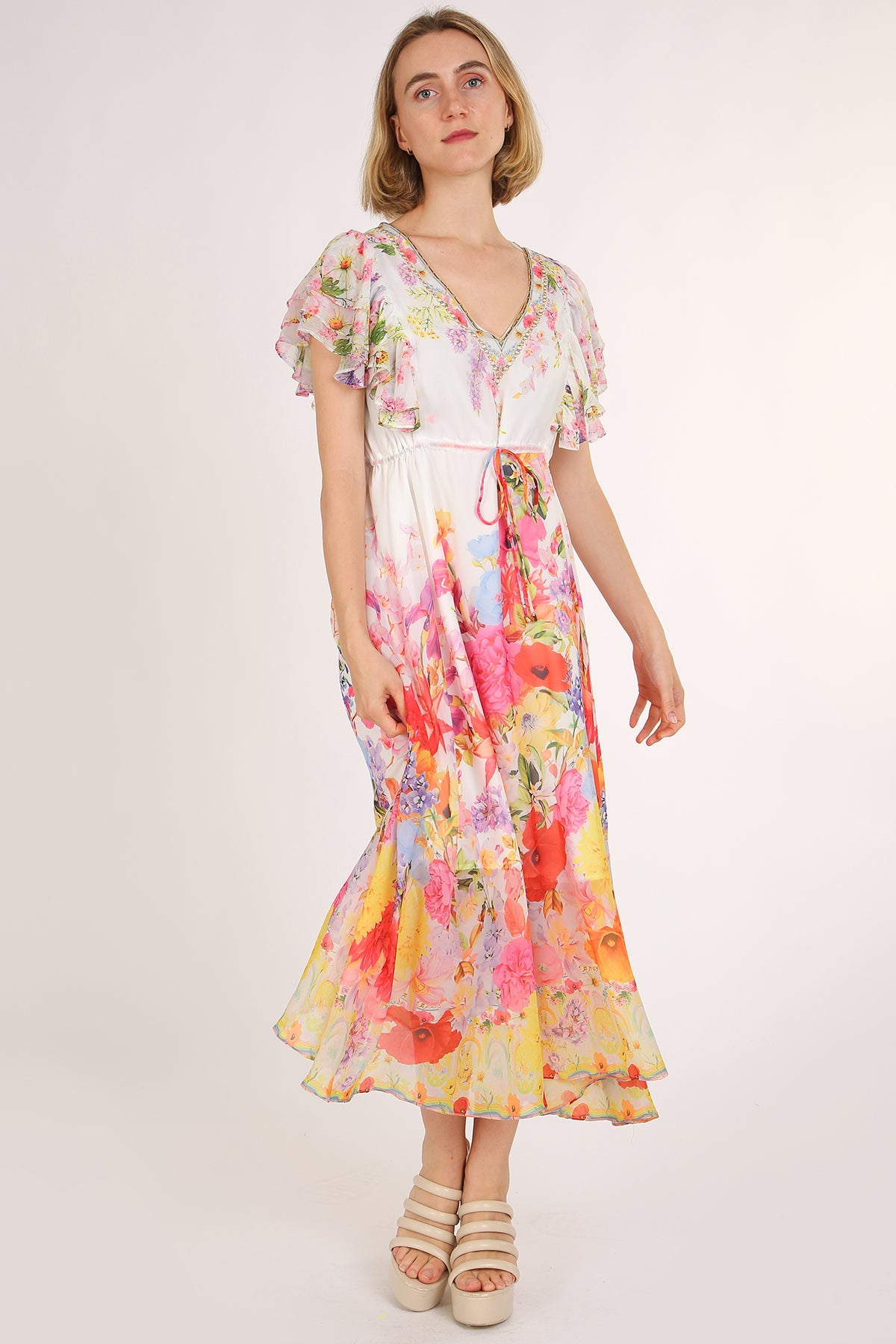 Korbin Multicolor Floral Printed V-Neck Dress - Shop Beulah Style