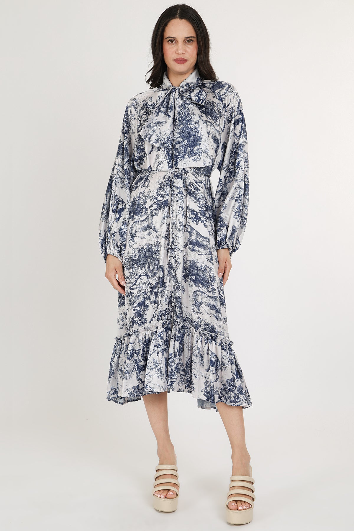 Aaron Safari Animal Print Volume Bowtie Midi Dress - Shop Beulah Style