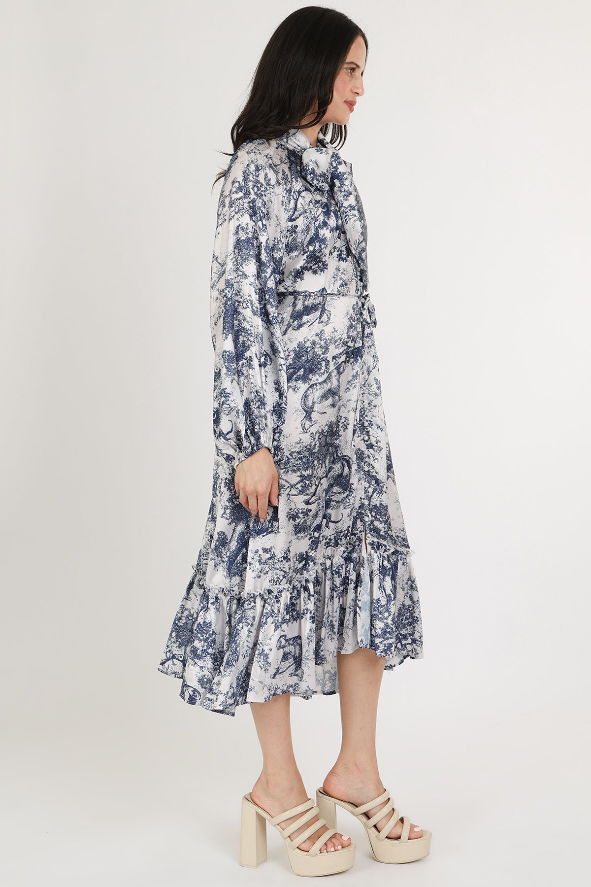 Aaron Safari Animal Print Volume Bowtie Midi Dress - Shop Beulah Style
