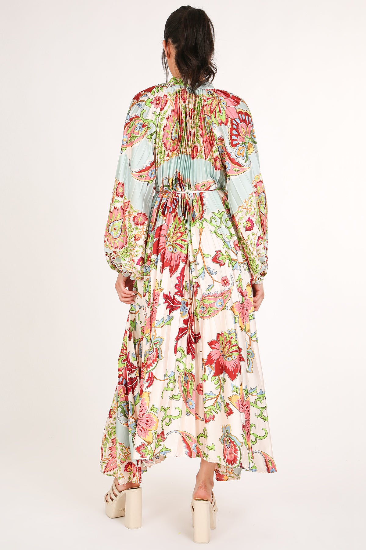 Anderson Multicolor Botanic Print Pleated Maxi Dress - Shop Beulah Style