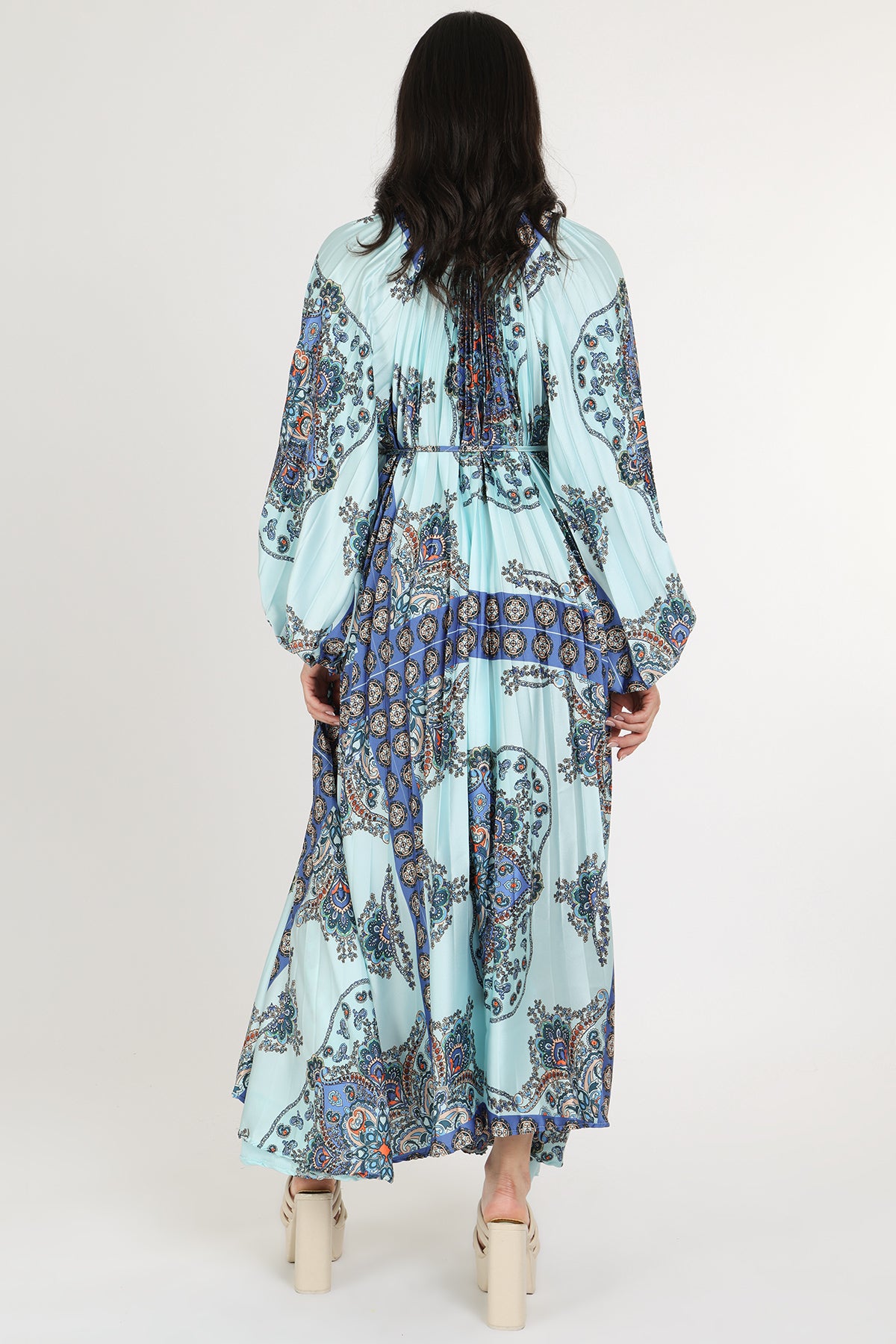 Ashley Multi-Print Paisley Pleats Belted Maxi Dress - Shop Beulah Style
