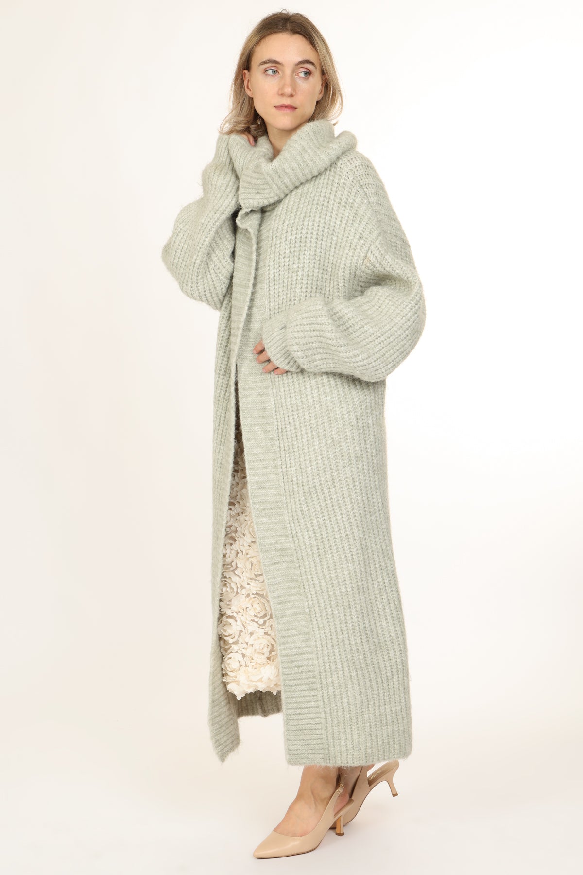 Bennett Ribbed Knit Wool Maxi Open Robe