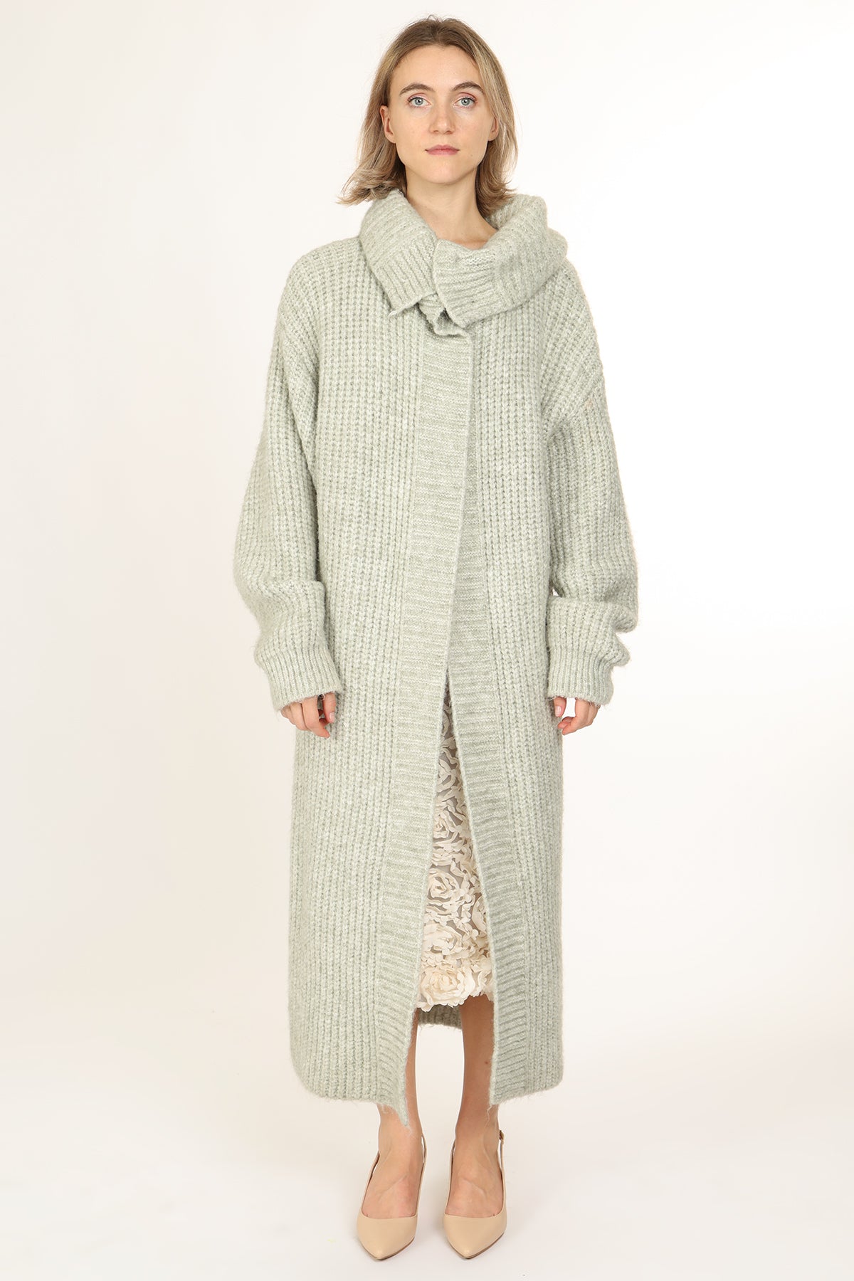 Bennett Ribbed Knit Wool Maxi Open Robe