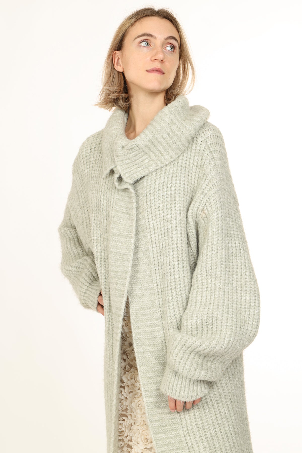 Bennett Ribbed Knit Wool Maxi Open Robe