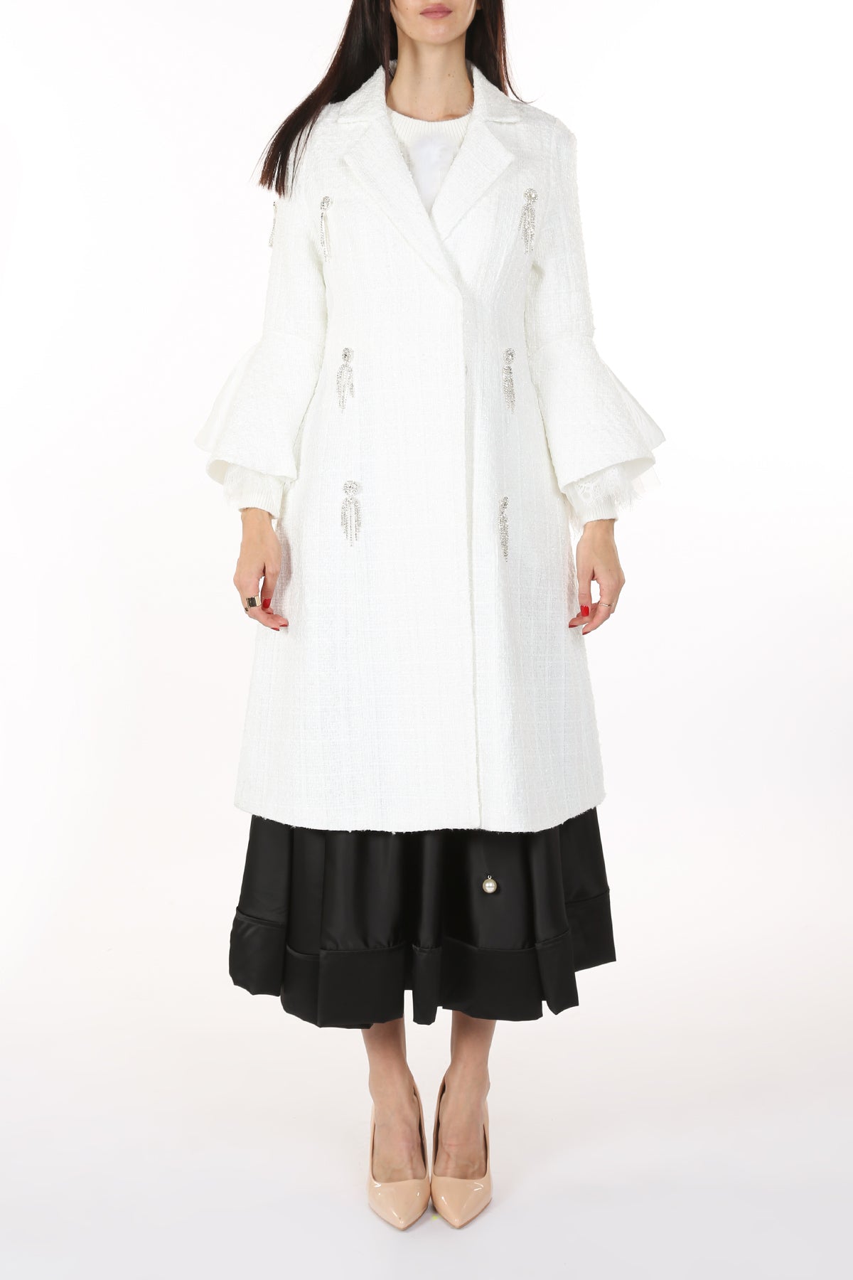 Yani Lace Cuffs & Embellished Collared Midi Coat - Shop Beulah Style