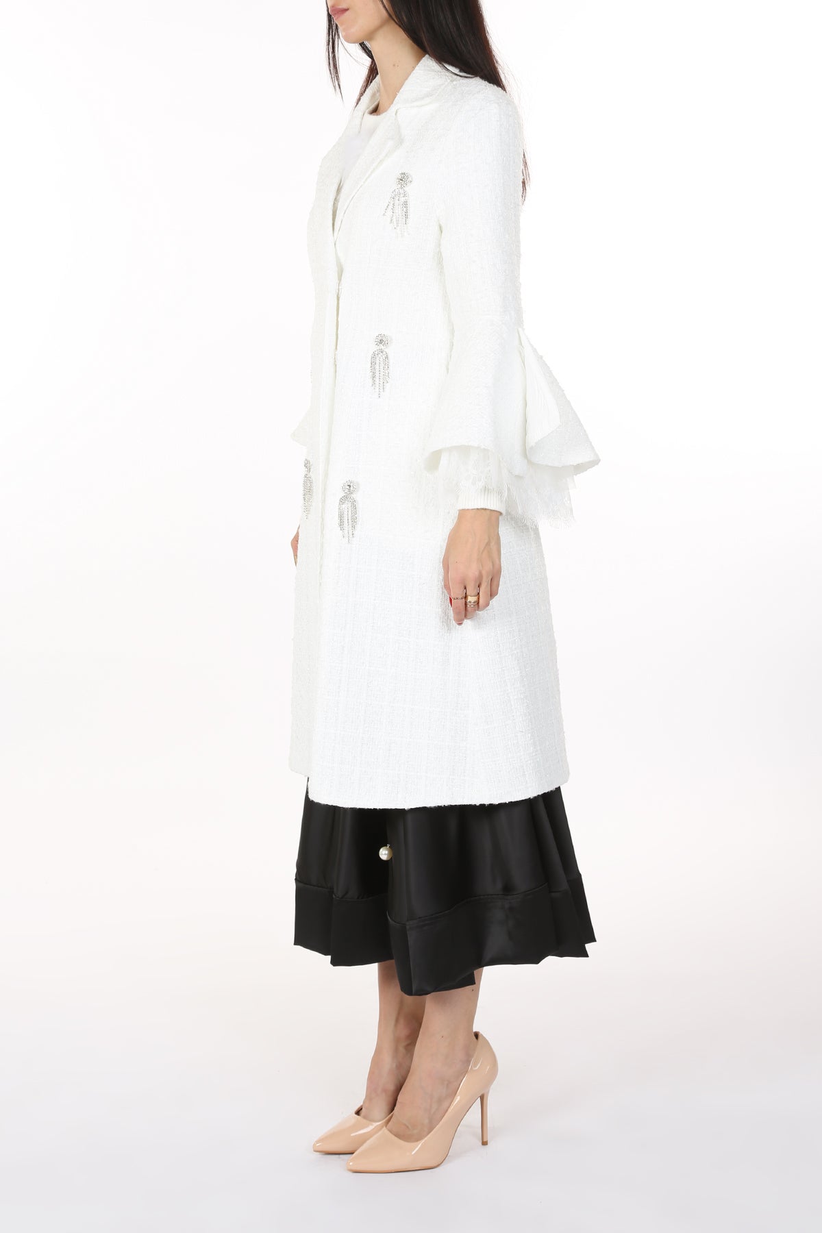 Yani Lace Cuffs & Embellished Collared Midi Coat - Shop Beulah Style