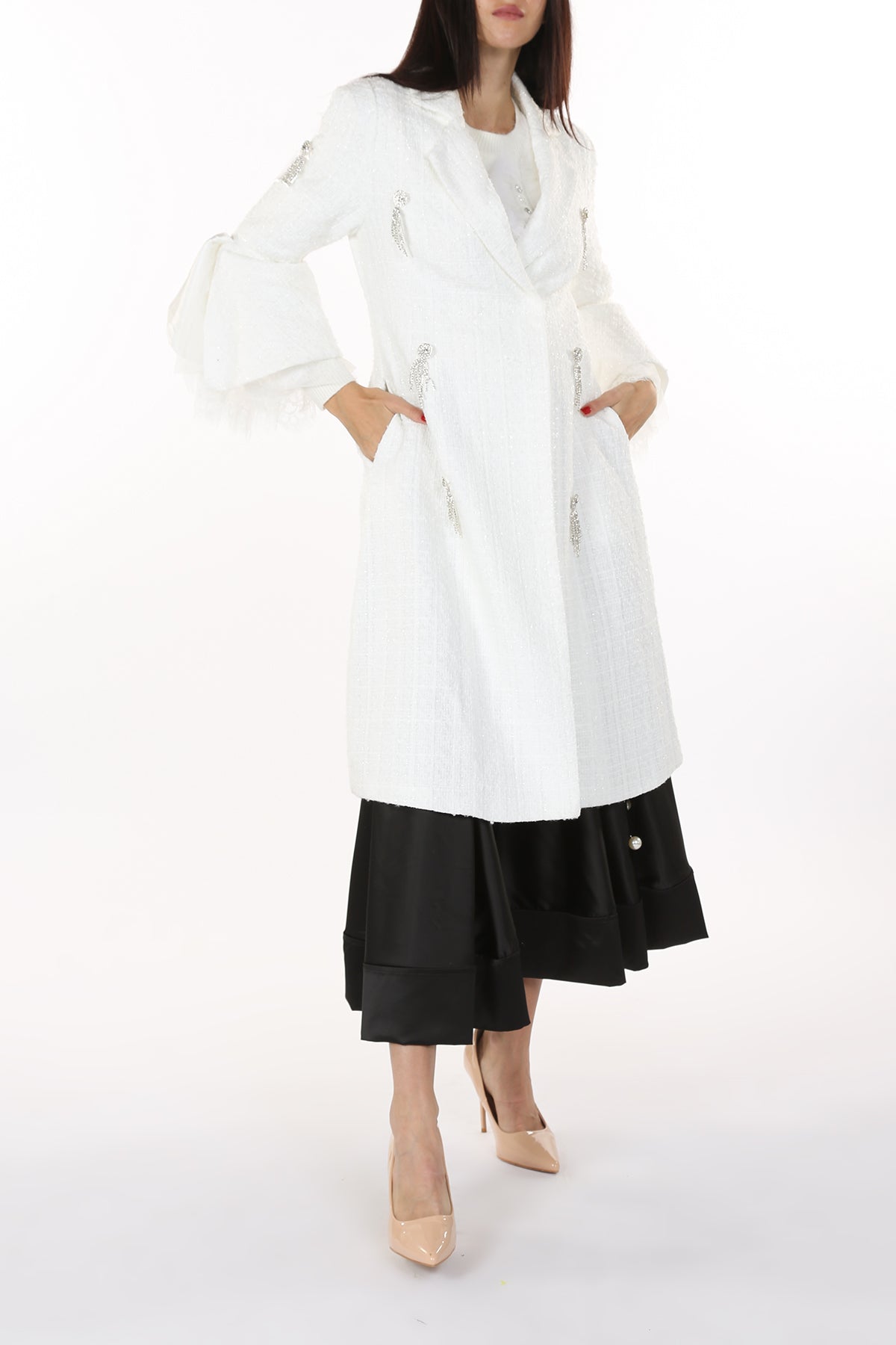 Yani Lace Cuffs & Embellished Collared Midi Coat - Shop Beulah Style