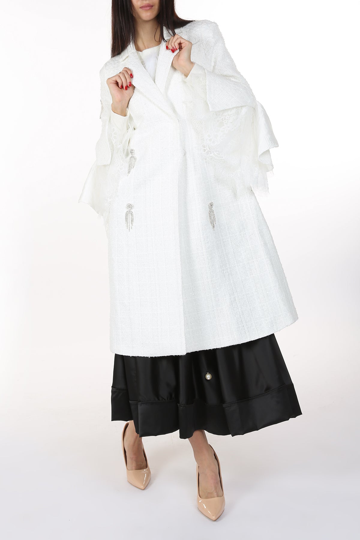 Yani Lace Cuffs & Embellished Collared Midi Coat - Shop Beulah Style
