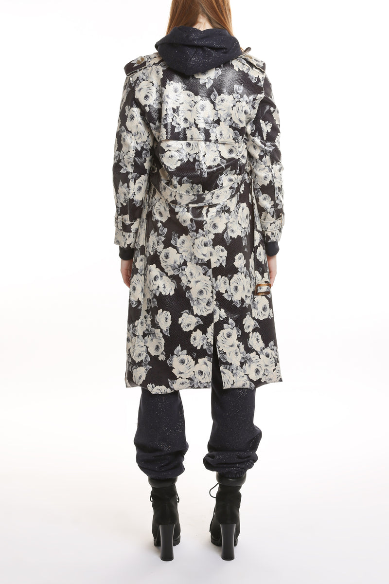 Everett Flower Printed Faux Python Leather Trench Coat - Shop Beulah Style