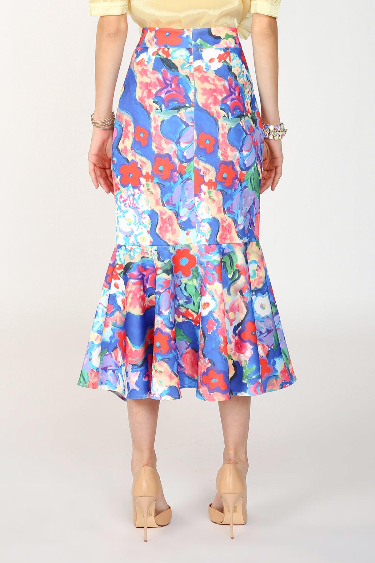 Alani Painted Print Asymmetric Pencil Flare Midi Skirt - Shop Beulah Style
