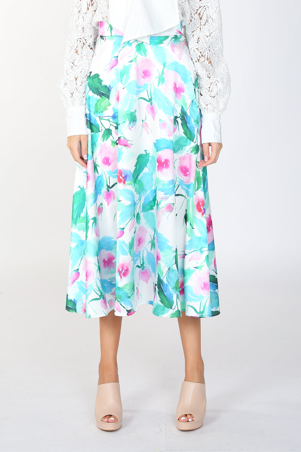 Peyton Floral Printed Satin Midi Skirt - Shop Beulah Style