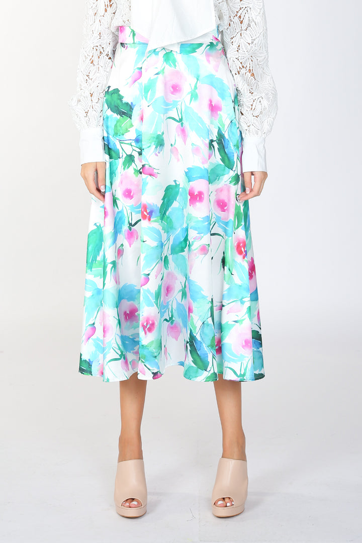 Peyton Floral Printed Satin Midi Skirt - Shop Beulah Style
