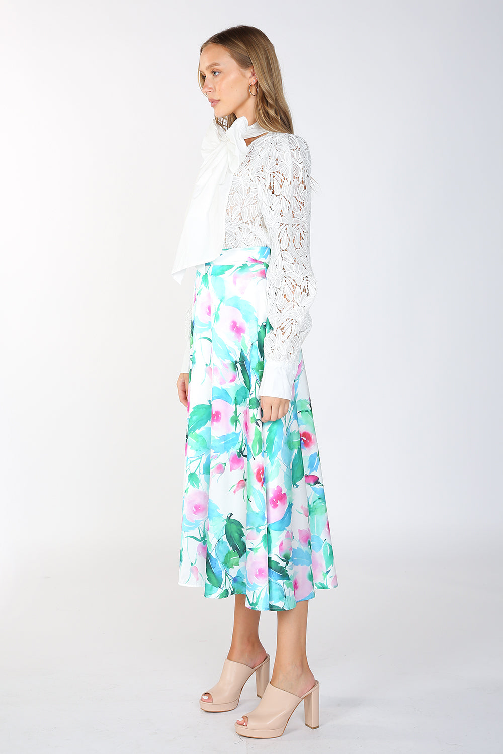 Peyton Floral Printed Satin Midi Skirt - Shop Beulah Style
