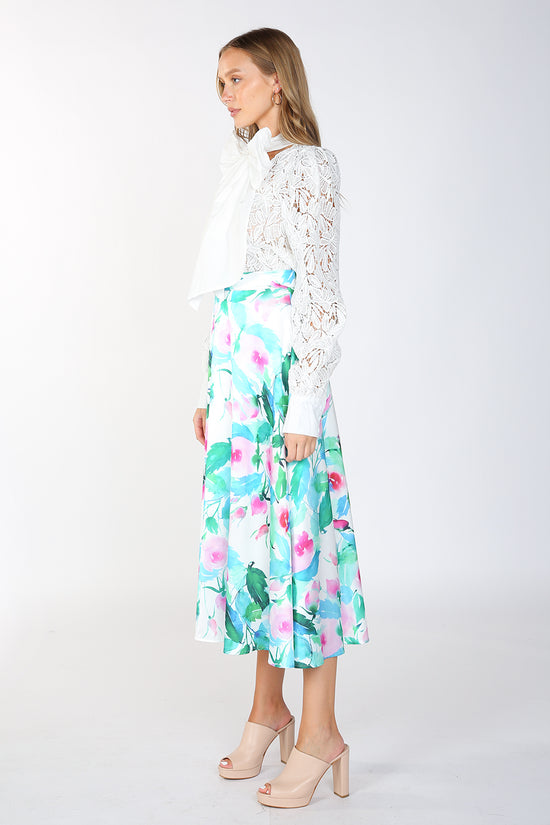 Peyton Floral Printed Satin Midi Skirt - Shop Beulah Style