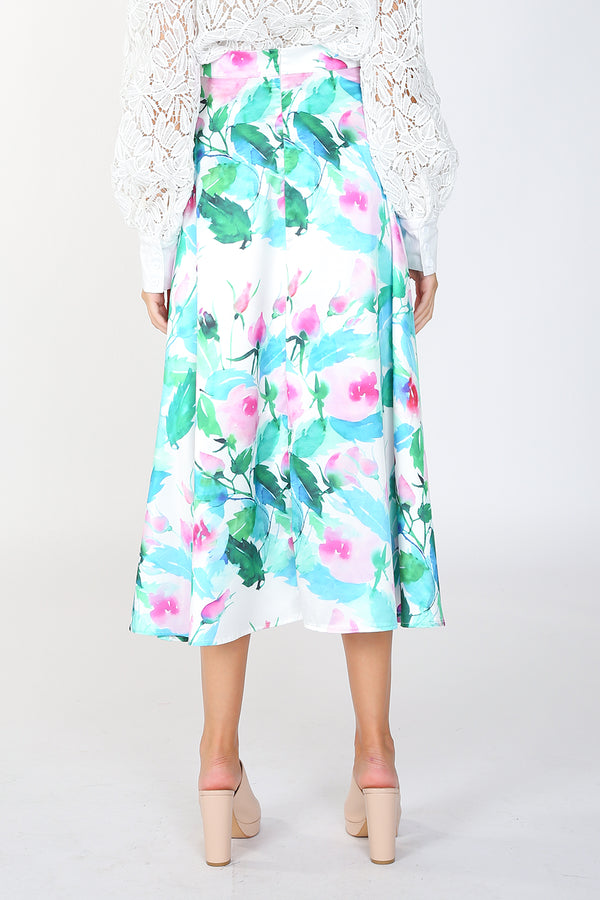 Peyton Floral Printed Satin Midi Skirt - Shop Beulah Style