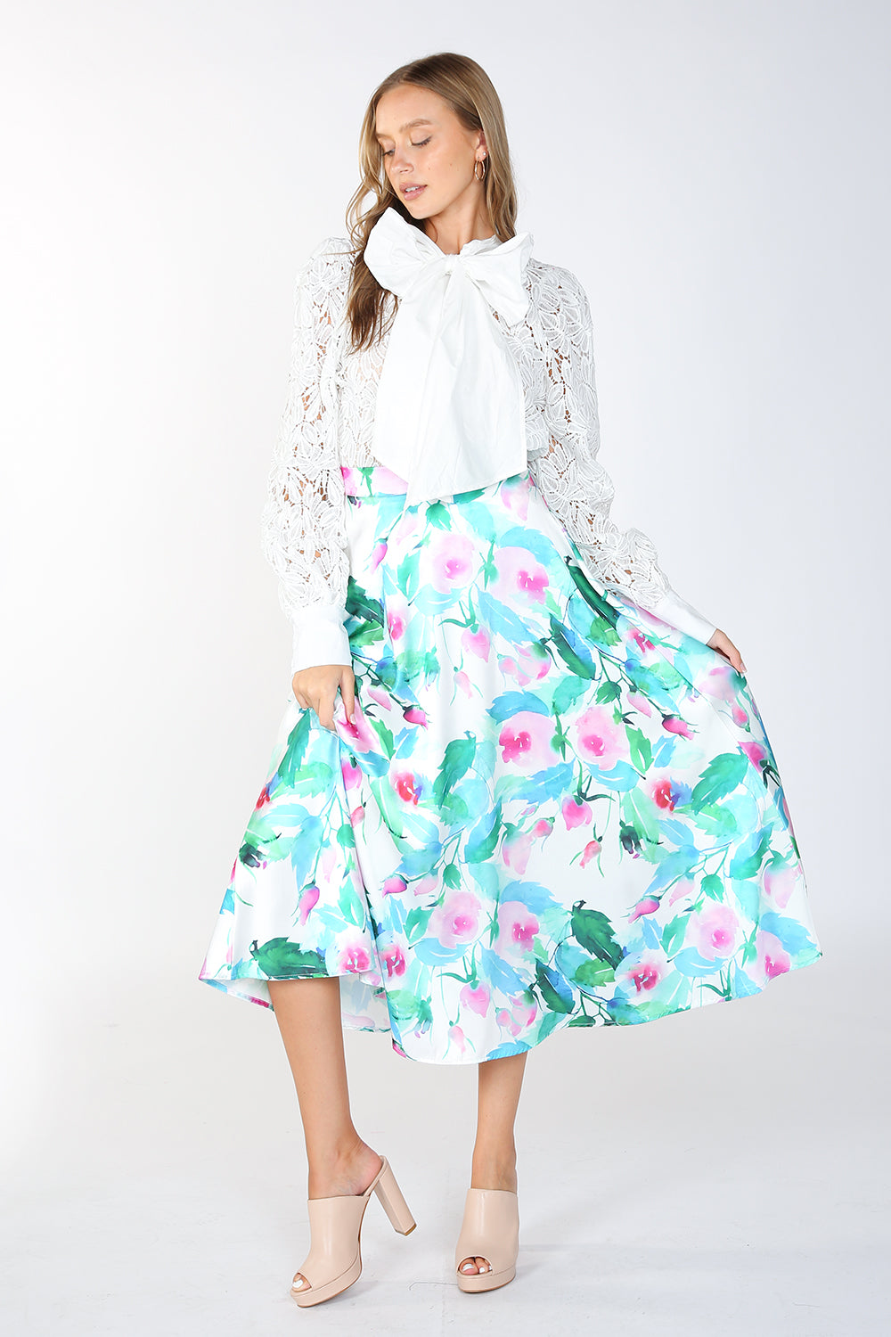 Peyton Floral Printed Satin Midi Skirt - Shop Beulah Style