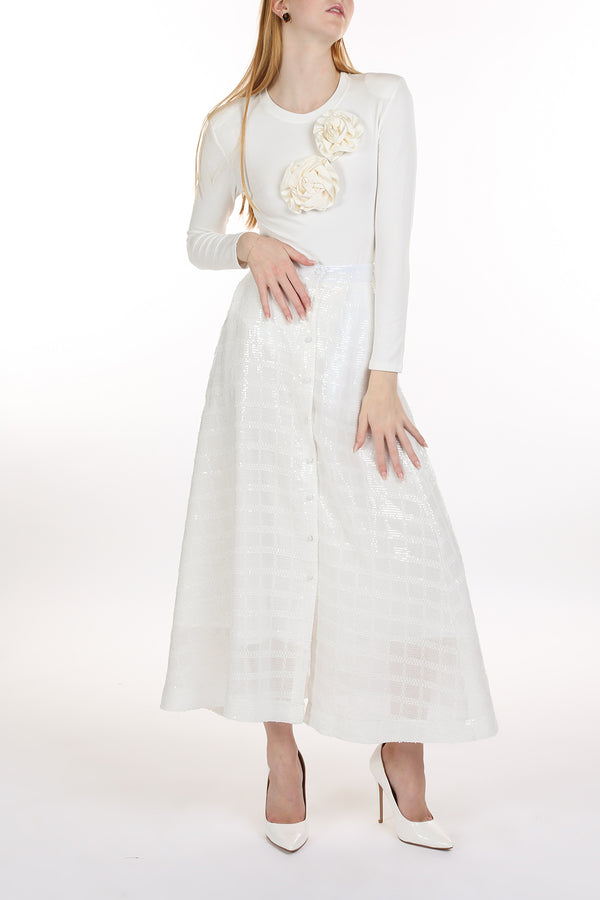 Alena 3D Floral Embellished Bodysuit & Sequin Skirt Set - Shop Beulah Style