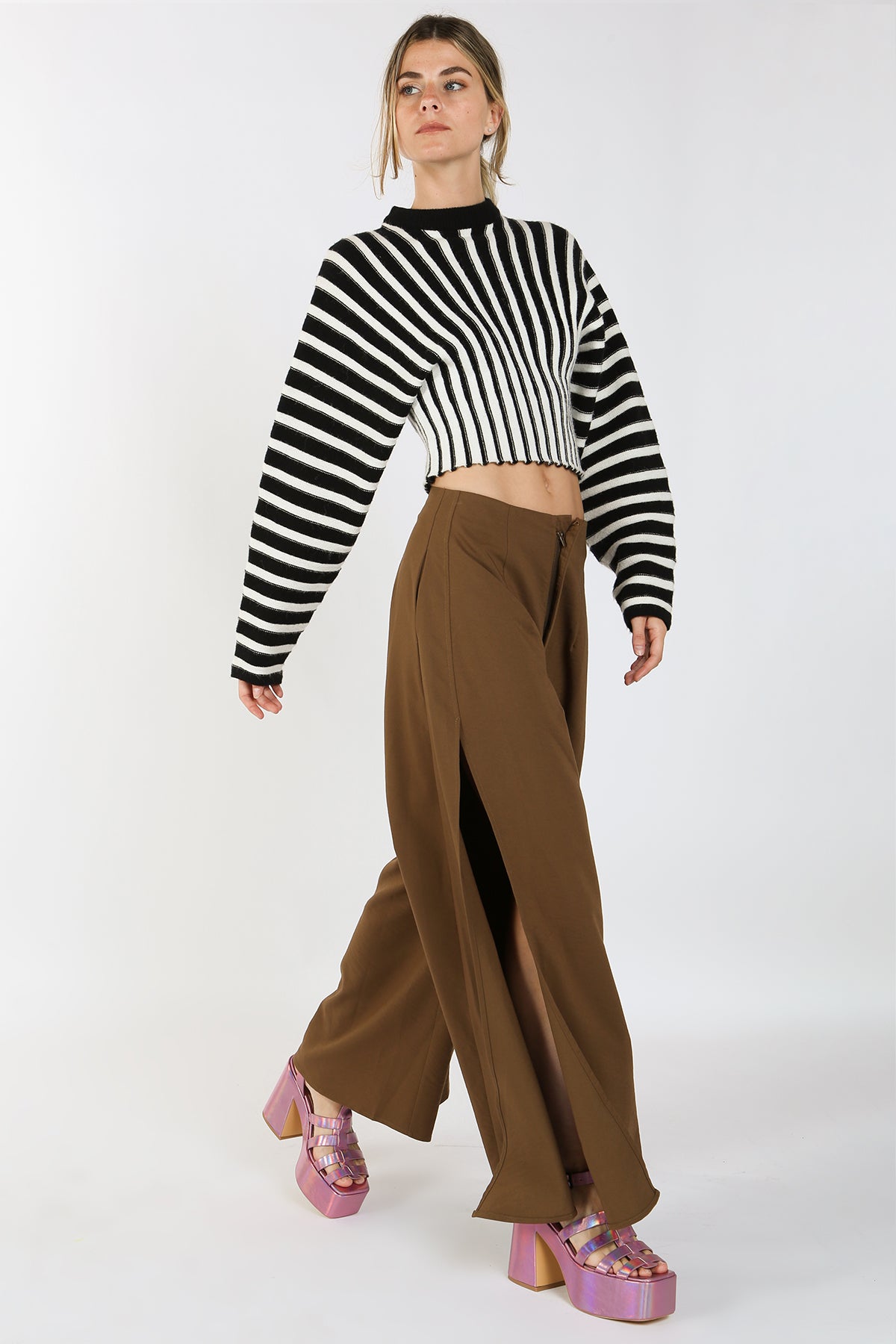 High-Waisted Side Slit Wide Maxi Pants - Shop Beulah Style