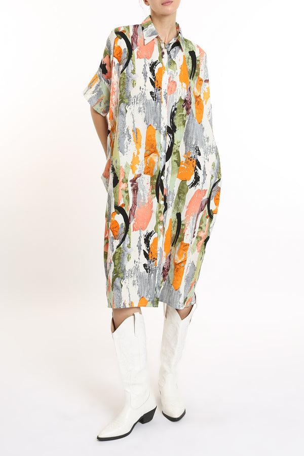 Rachel Multicolor Abstract Printed Midi Shirt Dress - Shop Beulah Style