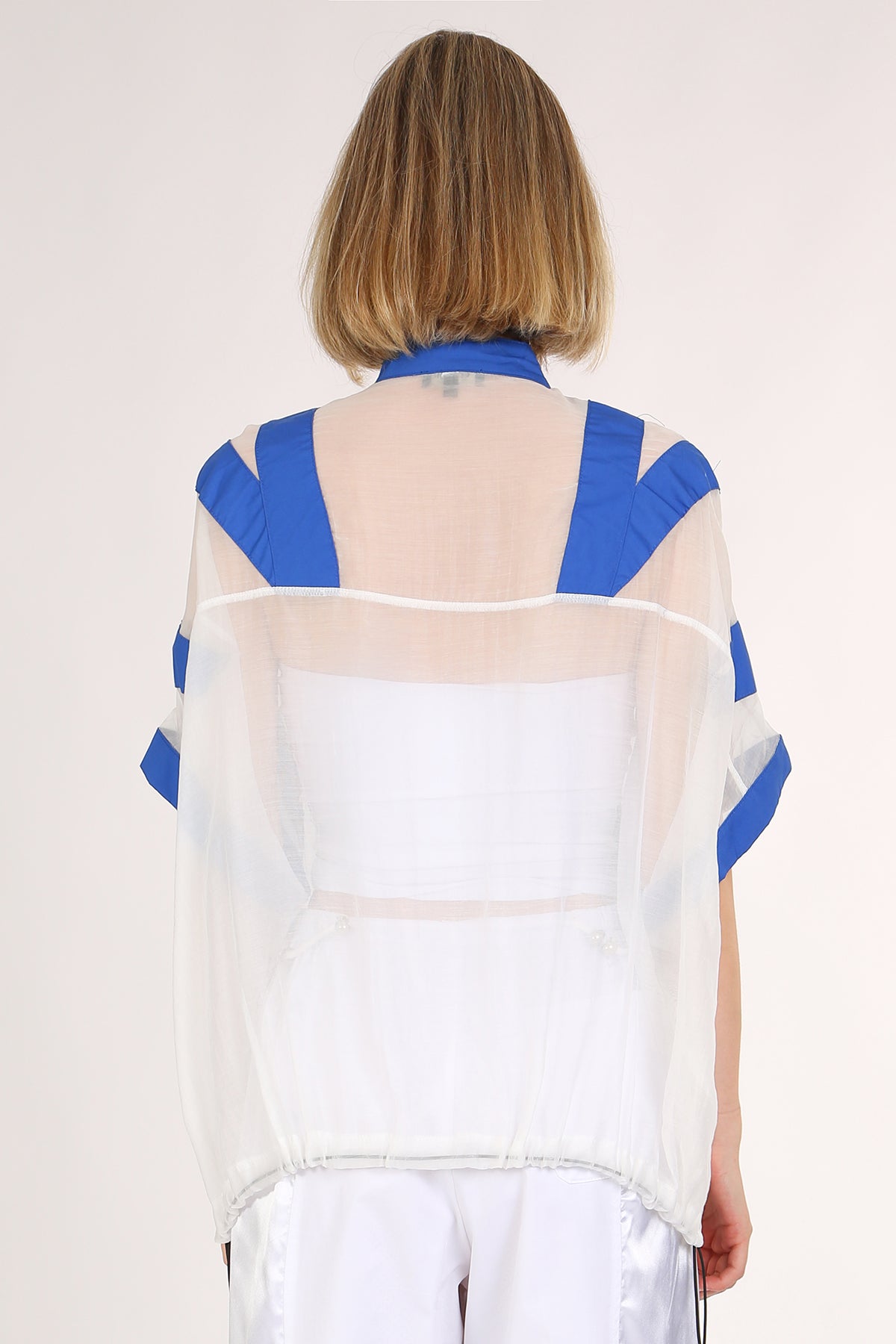 Nicole Contrast Color Sheer Fabric Zip-Up Top - Shop Beulah Style