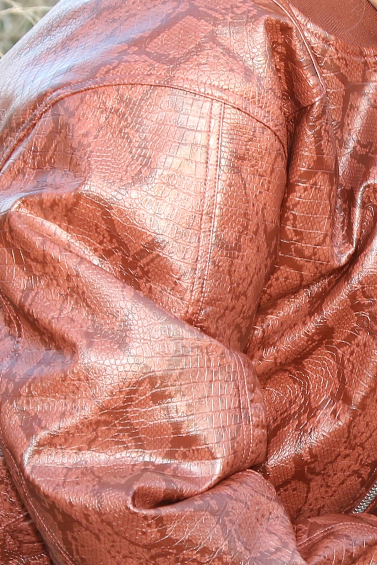 Pierce Snake Patterned Pleather Bomber Jacket - Shop Beulah Style
