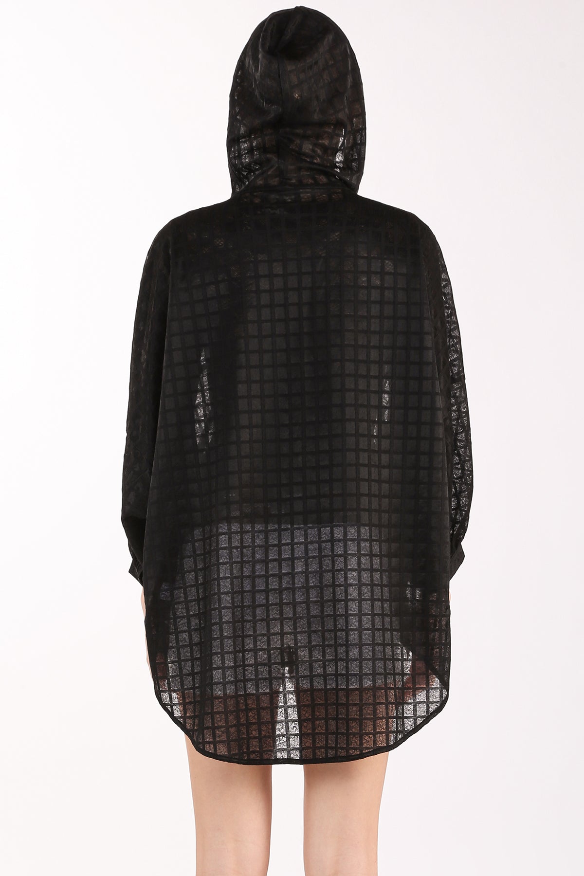 Khloe Hooded Plaid Pattern High-Low Sheer Cardigan - Shop Beulah Style