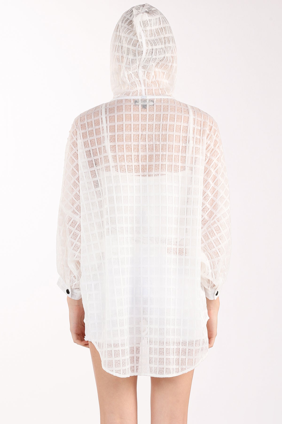 Khloe Hooded Plaid Pattern High-Low Sheer Cardigan - Shop Beulah Style