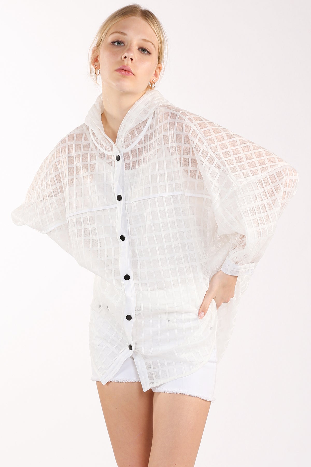 Khloe Hooded Plaid Pattern High-Low Sheer Cardigan - Shop Beulah Style