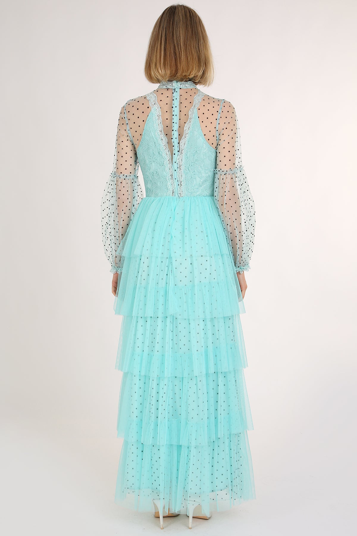Mercy Polka Dot Printed Mesh Layered Long Dress - Shop Beulah Style
