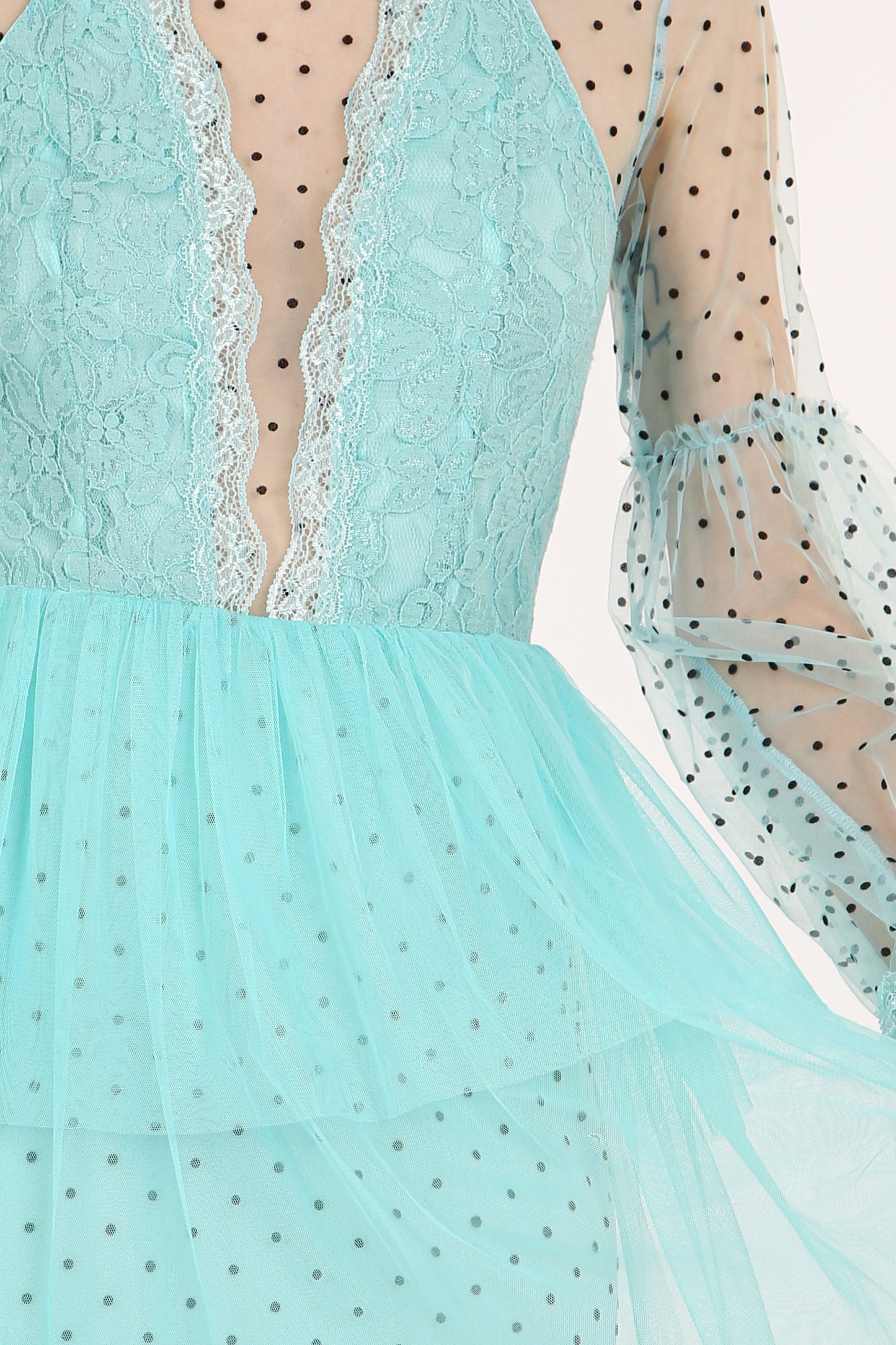 Mercy Polka Dot Printed Mesh Layered Long Dress - Shop Beulah Style