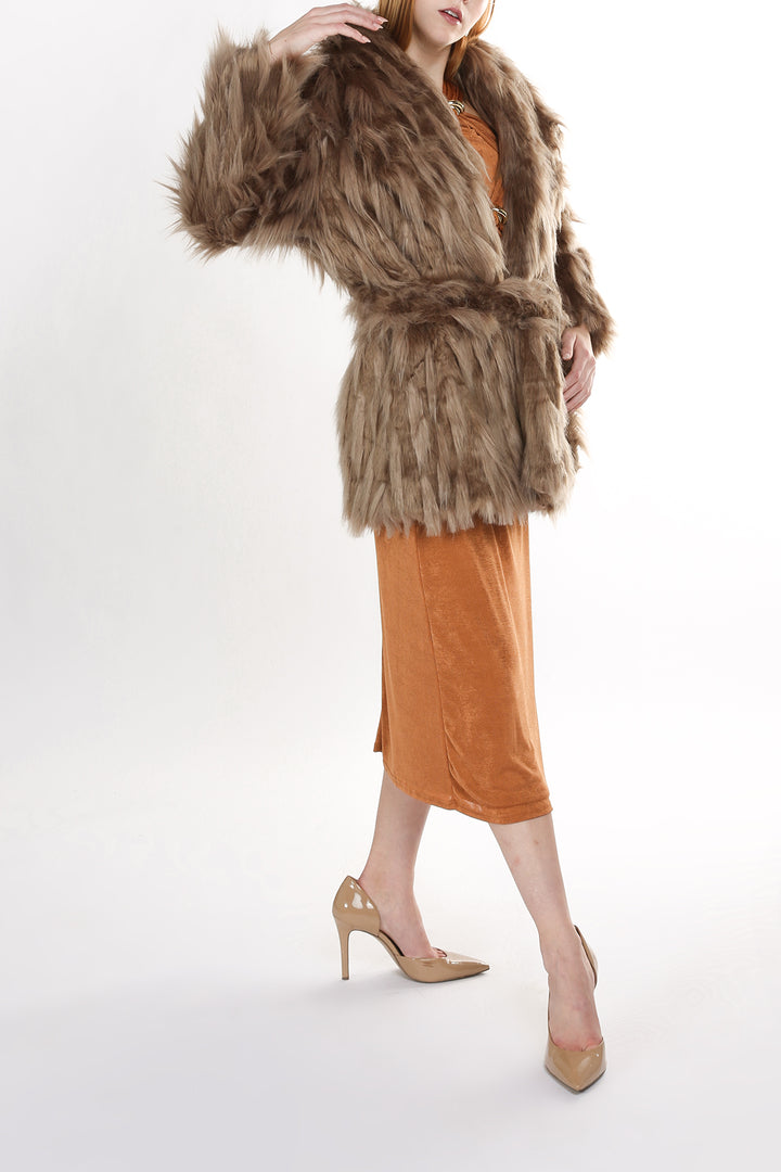 Rubin Waist Tie Fluffy Teddy Fur Coat - Shop Beulah Style