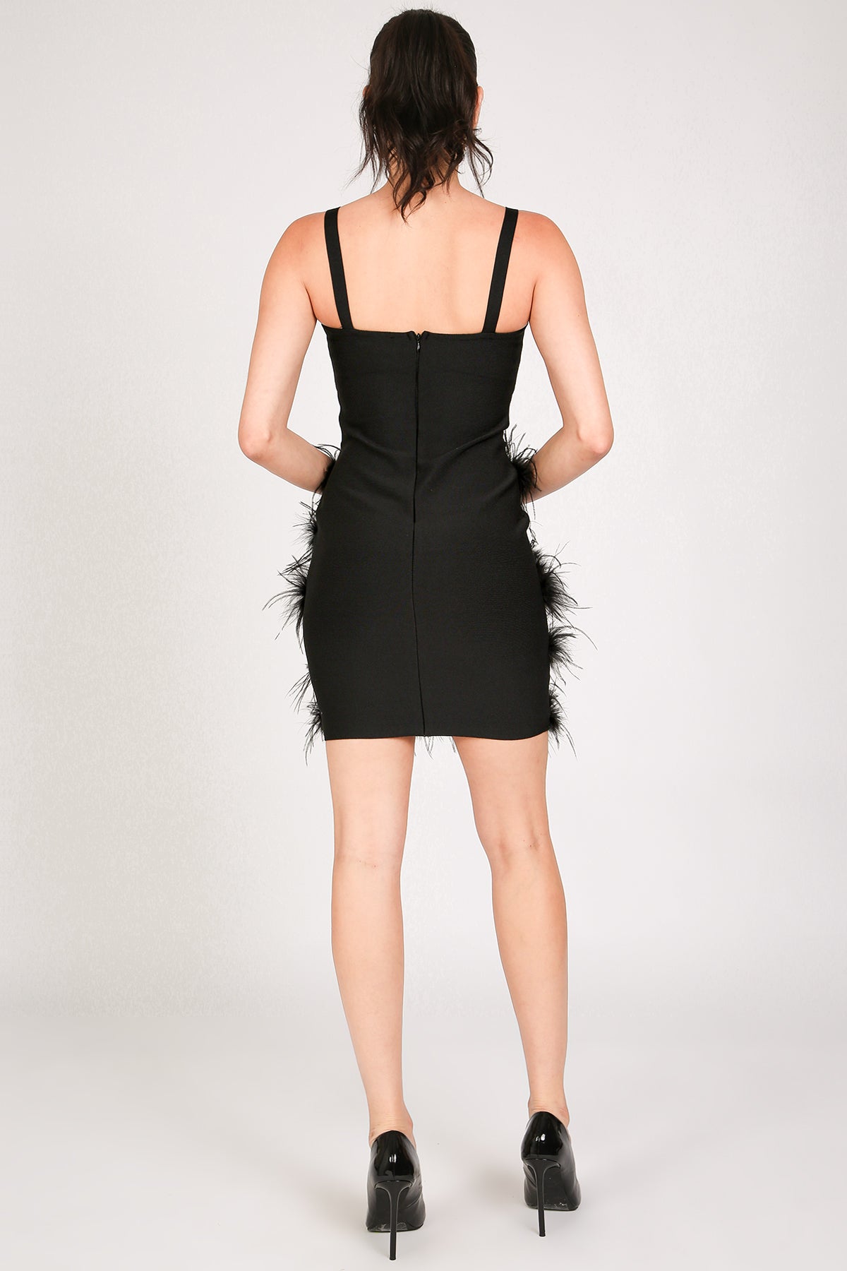 Victoria Tiered Faux Feather Pencil Slip Mini Dress - Shop Beulah Style