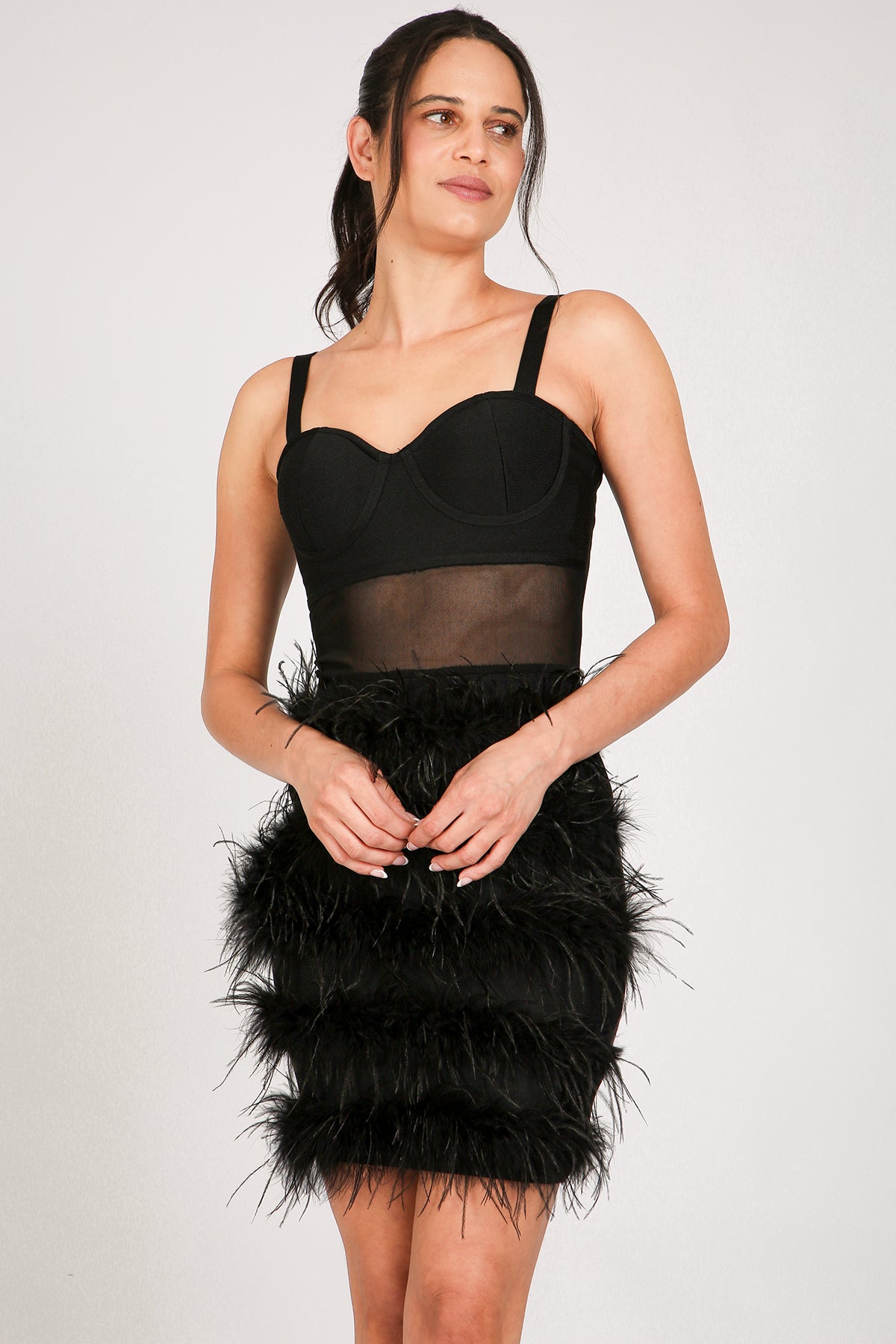 Victoria Tiered Faux Feather Pencil Slip Mini Dress - Shop Beulah Style