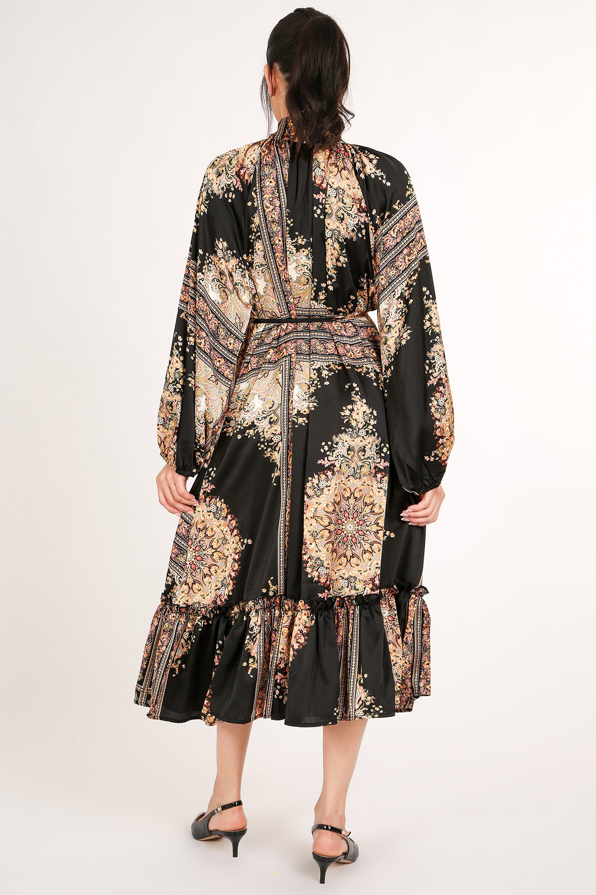 Jupiter Multi-Print Bowtie Satin Midi Dress - Shop Beulah Style