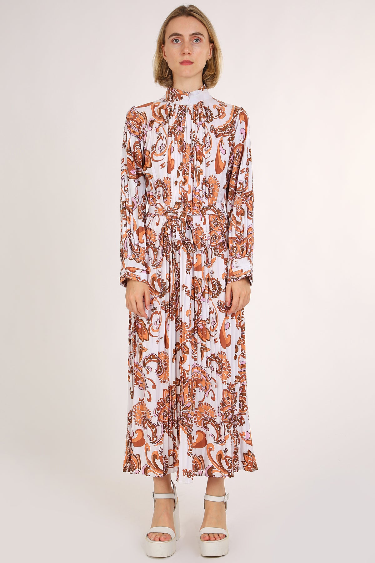 Shirley Floral Paisley Print Pleated Midi Dress - Shop Beulah Style