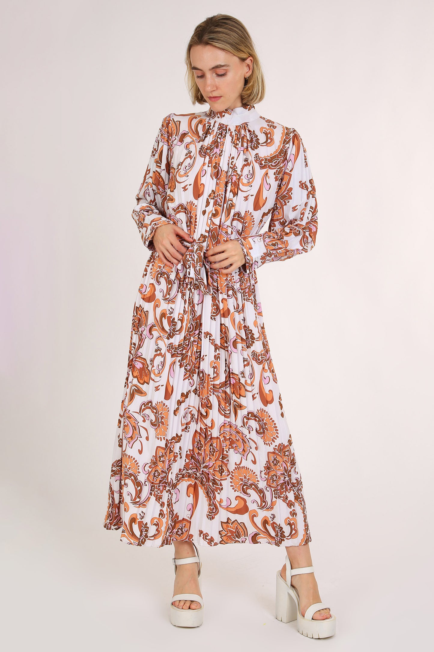 Shirley Floral Paisley Print Pleated Midi Dress - Shop Beulah Style